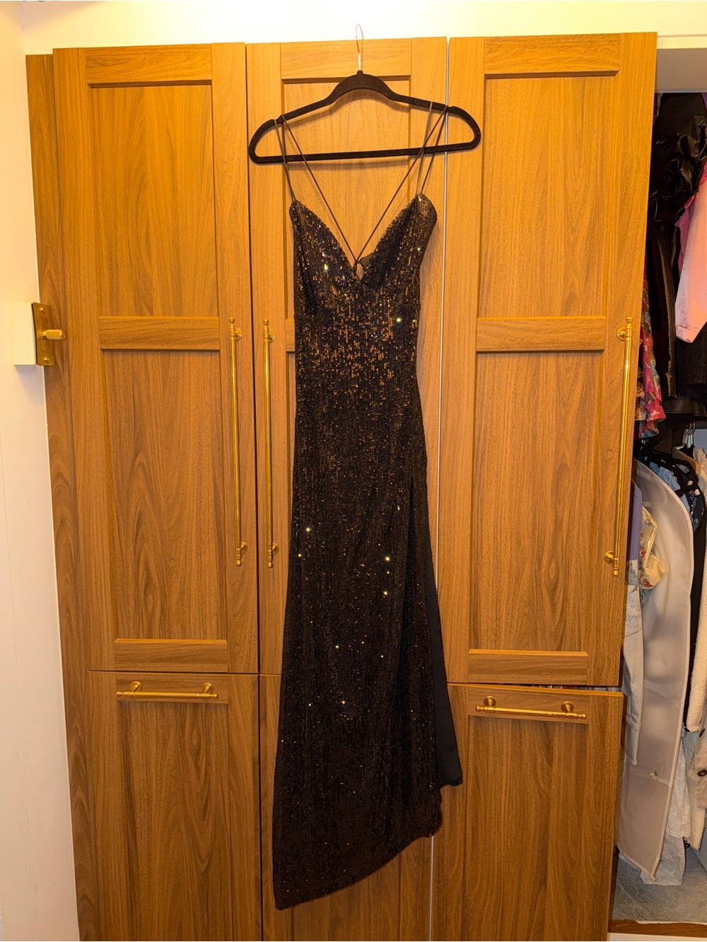 Retrofete Black Sequin Asymmetrical Evening Gown